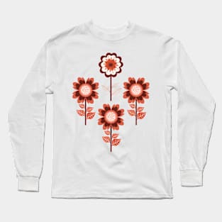 Retro Flowers V White Long Sleeve T-Shirt